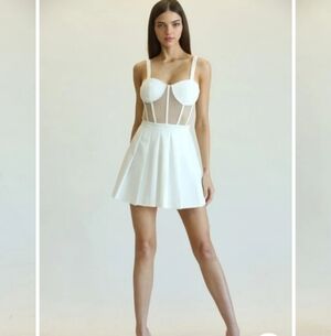 NWT BLITHE Los Angeles White Mini Corset Dress Nude Mesh Size Large
